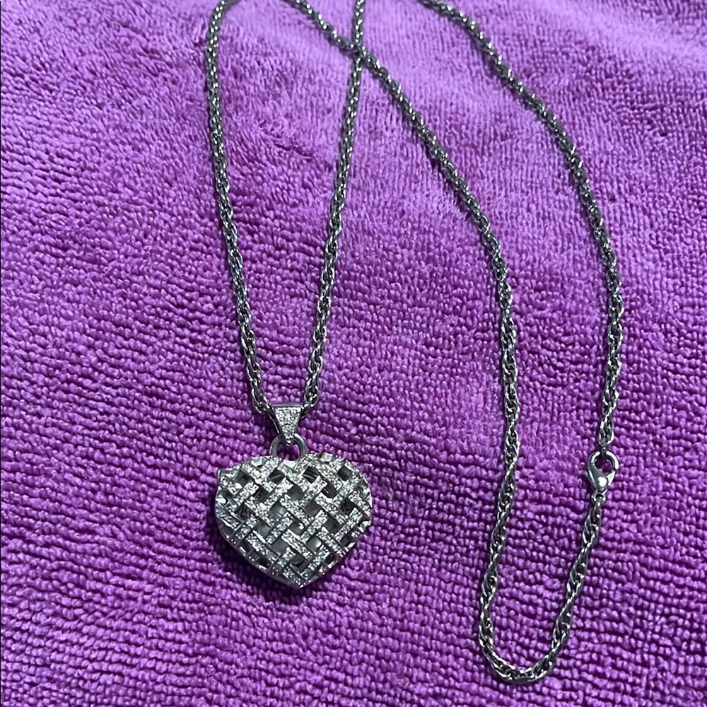 Silver crystal heart watch necklace